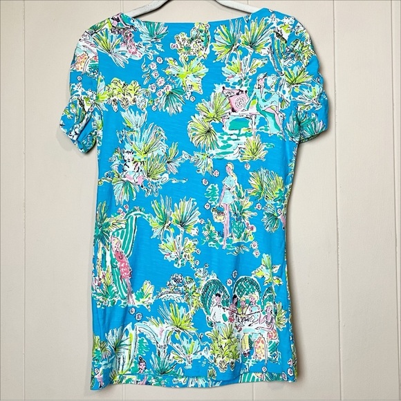 Lilly Pulitzer Lana Tee Small Jungle Glam fitted t-shirt top tropical blue - Picture 5 of 10